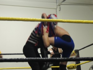 Qefka The Quiet, Brittany Blake, and Kit Osbourne vs Preacher Finneus James, Brooke Danielle, and Galloping Gary at CZW Dojo Wars VII 07